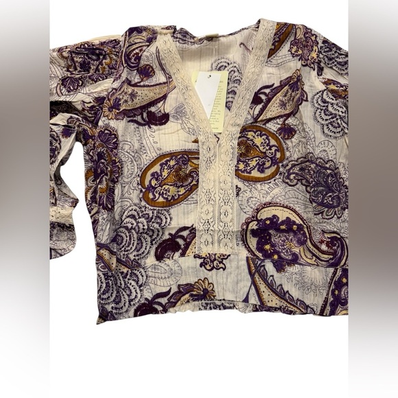 Band of Gypsies V-neck Crop Blouse Puff and Bell Sleeves BOHO sizes small & med - Picture 6 of 7